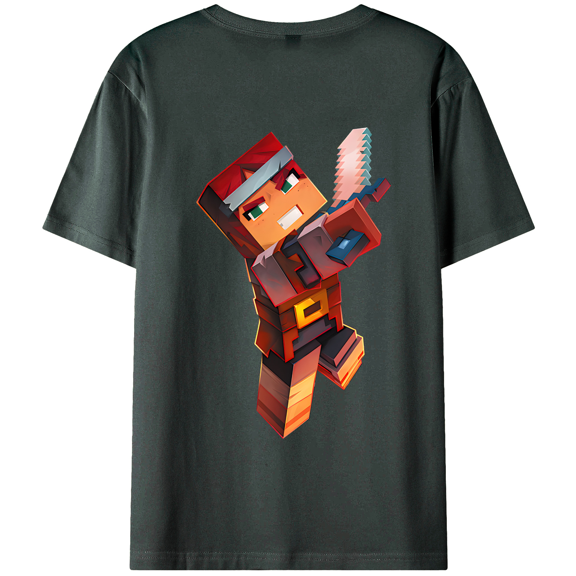 （画像用） マインクラフト ブロックの世界 Minecraft MC Block world 綿100％ メンズ半袖Tシャツ（バックプリント） 通気性